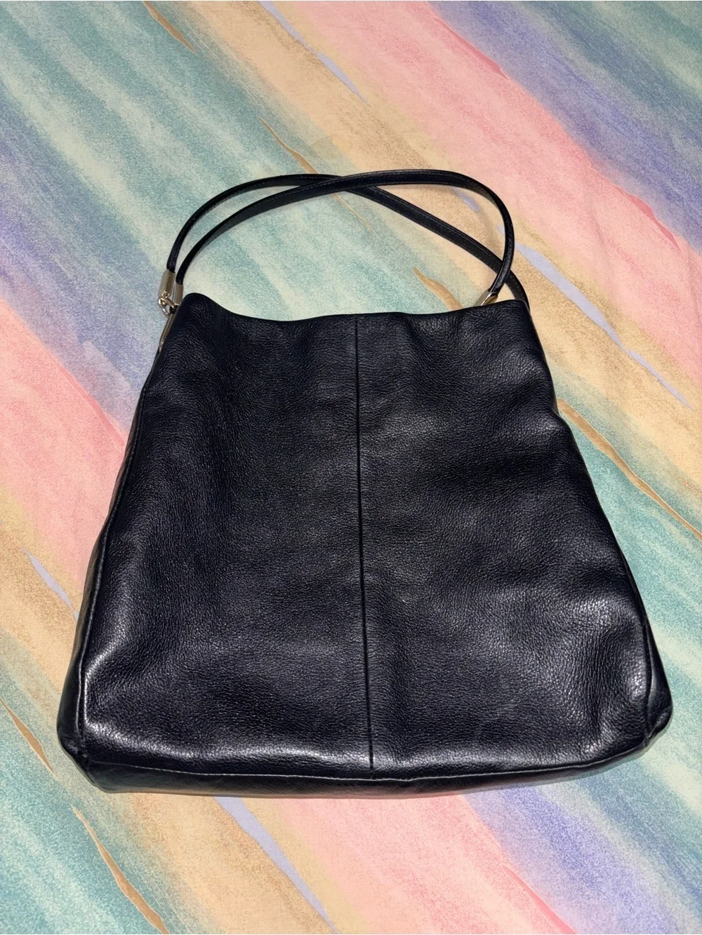 Vintage Coach Madison Phoebe Leather Shoulder Bag Pebbled Black 3 Compartment